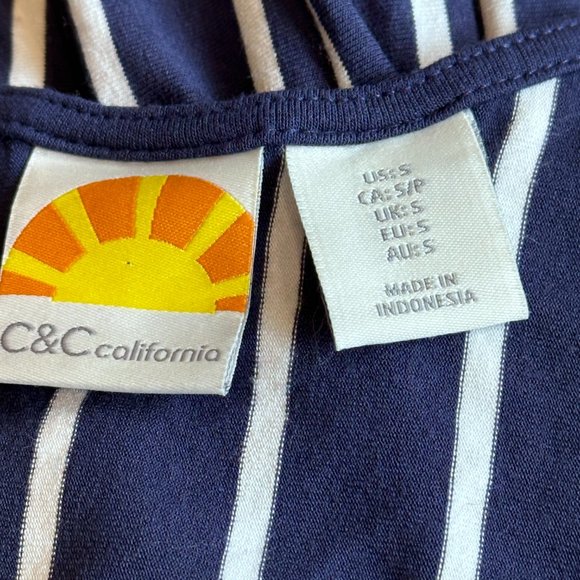 C&C California Dress Midi Tank Jersey Knit Navy White Stripe Coastal Boho SMALL - Picture 2 of 8